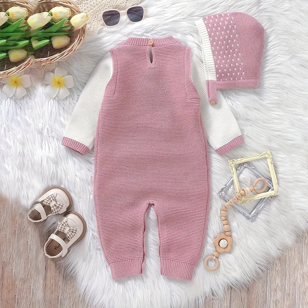 2PCS Lovely Knit Long Sleeve Bow Baby Jumpsuit