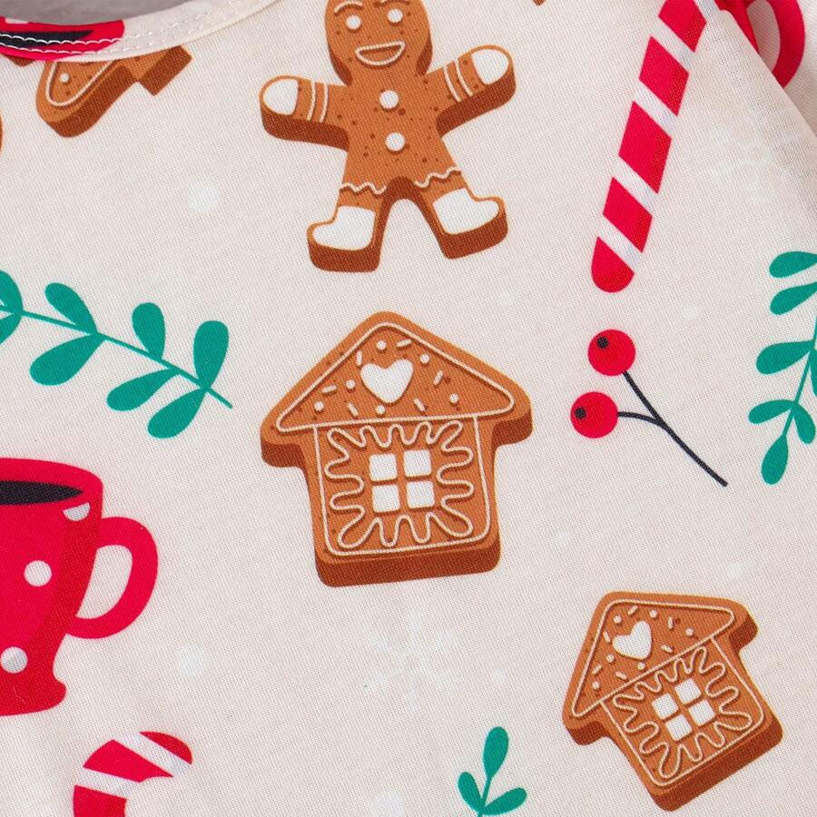 Lovely Gingerbread Christmas Elements Print Long Sleeve Baby Jumpsuit