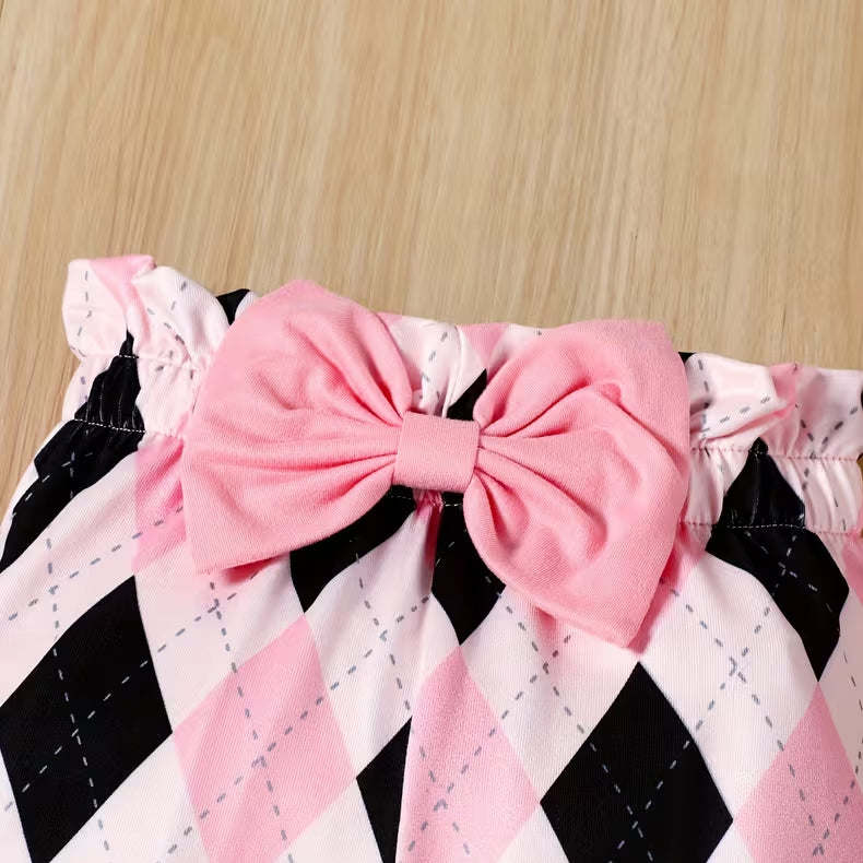 3PCS Pretty The Princess Letter Plaid Printed Long Sleeve Baby Set