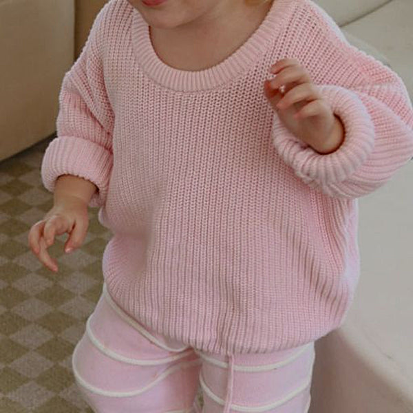 2PCS Comfy Solid Color Newborn Long Sleeve Knit Baby Top