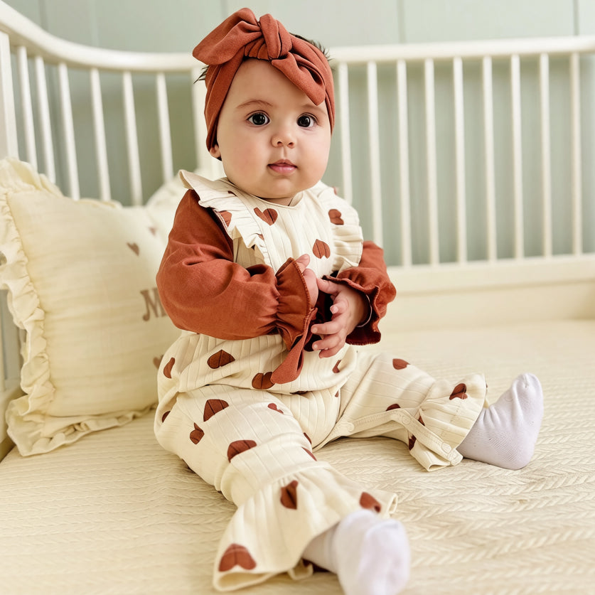 3PCS Pretty Heart Printed Long Sleeve Baby Girl Jumpsuit