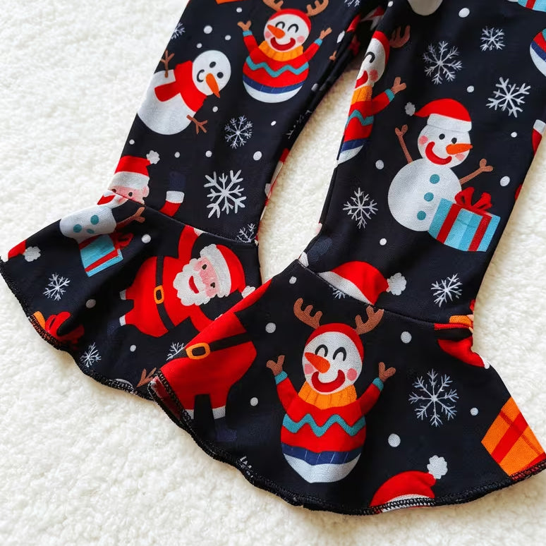 2PCS My 1st Christmas Letter Santa Snowman Printed Baby Girl Set