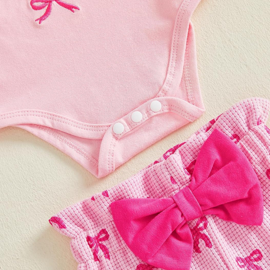 3PCS Mama's Little Bestie Letter Bow Print Long Sleeve Baby Set