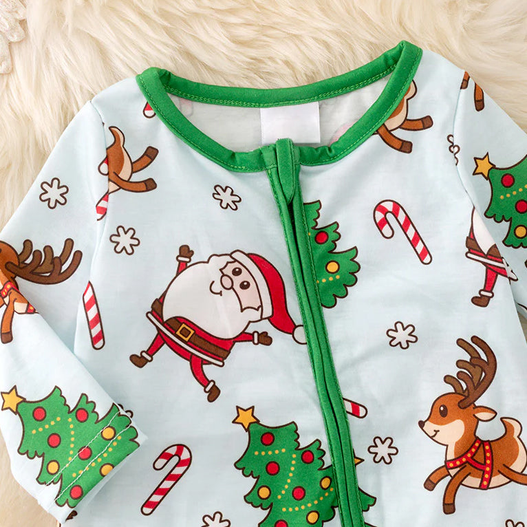 Cute Christmas Elk Santa Claus Printed Zipper Baby Jumpsuit