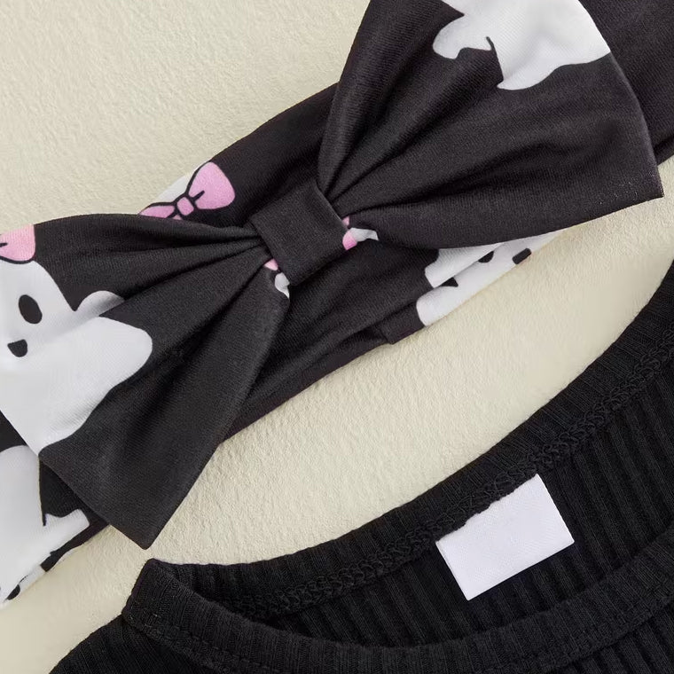 3PCS My First Halloween Letter Ghost Print Long Sleeve Baby Set