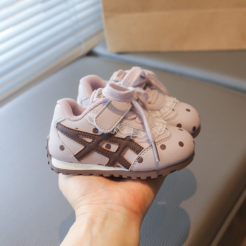 Cute Lace Polka Dot Hook And Loop Baby Shoes