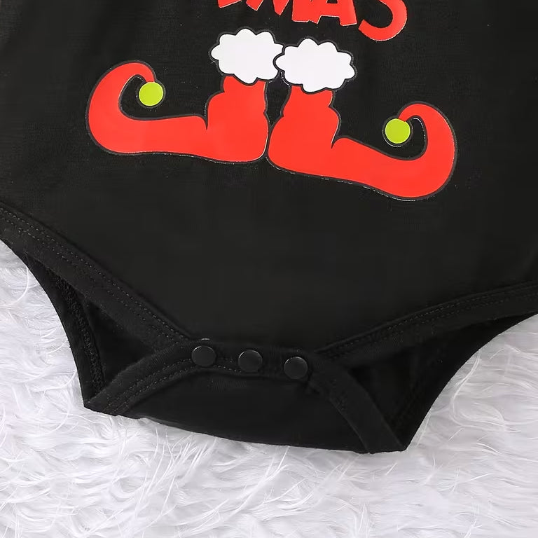 3PCS Merry Xmax Letter Reindeer Printed Long Sleeve Baby Set