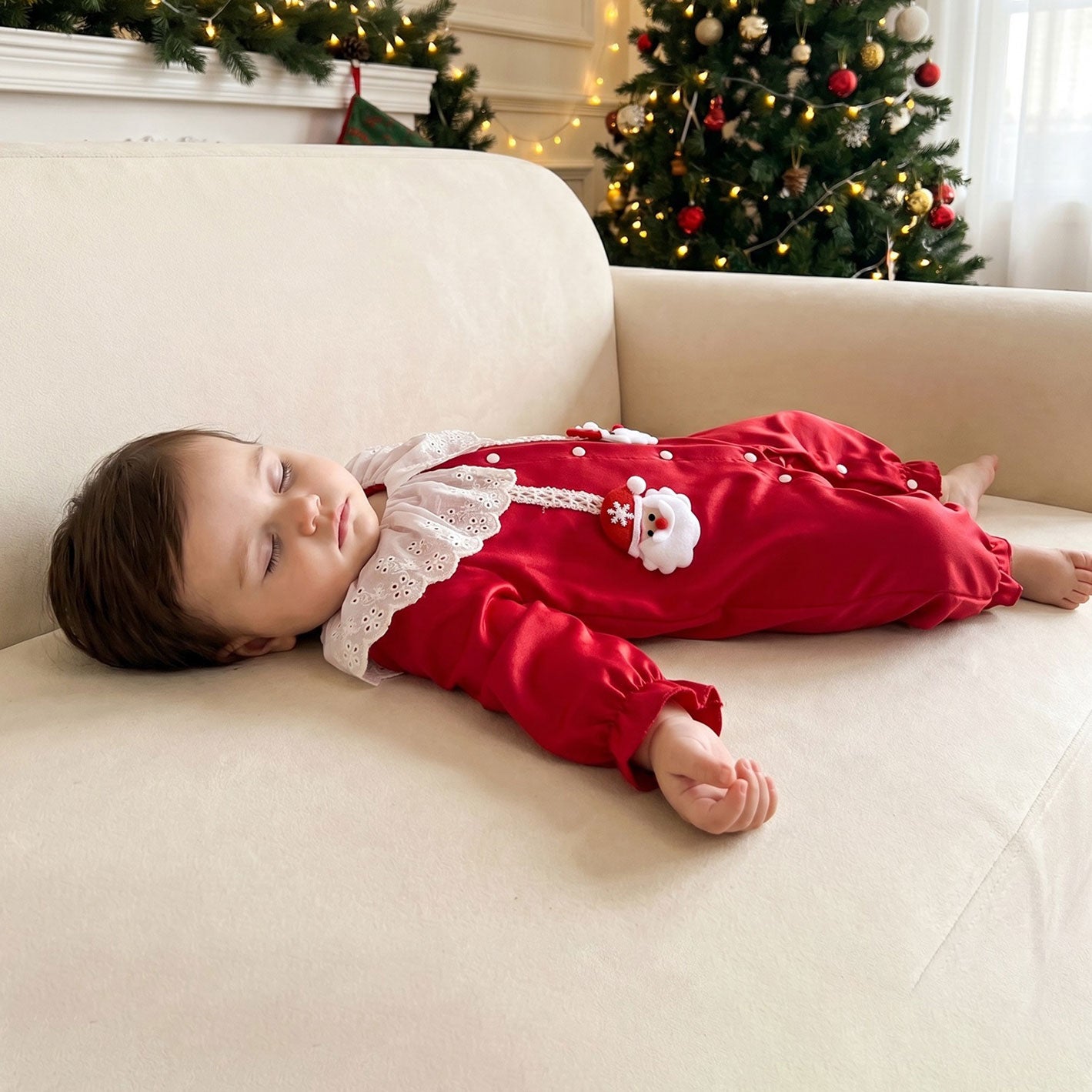 Christmas Santa Claus Appliqué Long Sleeve Baby Jumpsuit
