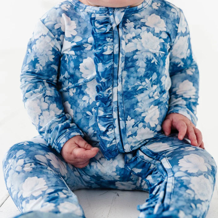 2PCS Pretty Allover Floral Printed Ruffled Long Sleeve Baby Jumpsuit