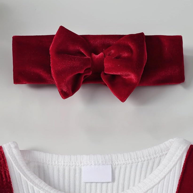 2PCS Charming Color Block Red Velvet Long Sleeve Baby Jumpsuit