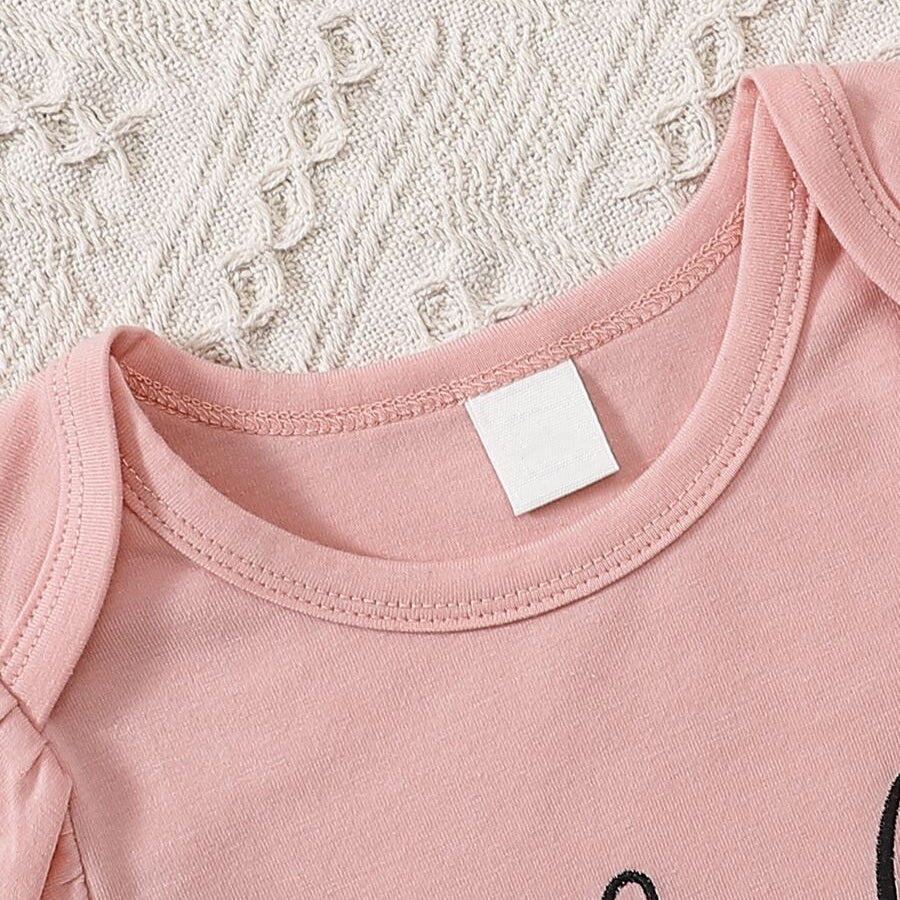 2PCS Little Besties Letter Floral Print Short Sleeve Baby Set