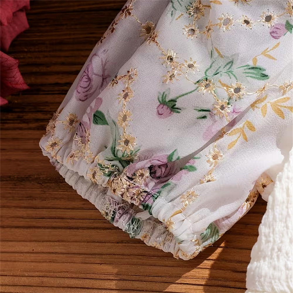 Adorable Floral Print Short Sleeve Baby Girl Romper