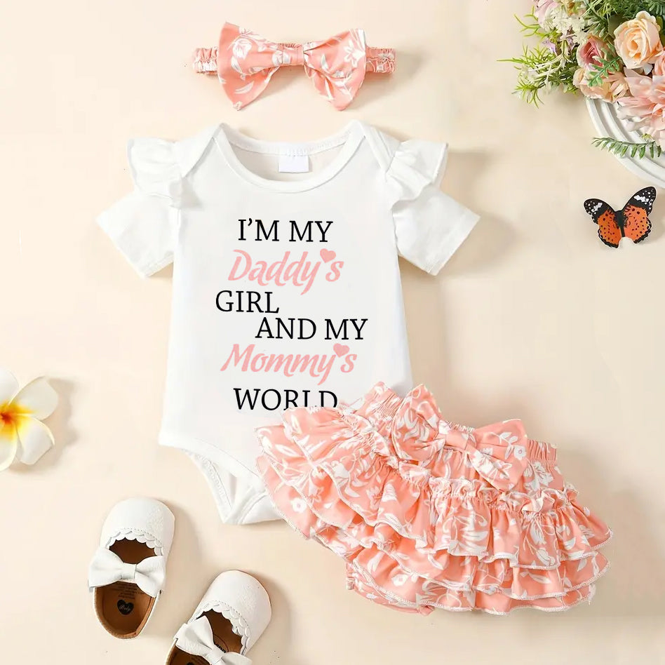 3PCS I'M My Daddy's Girl Letter Printed Short Sleeve Baby Set