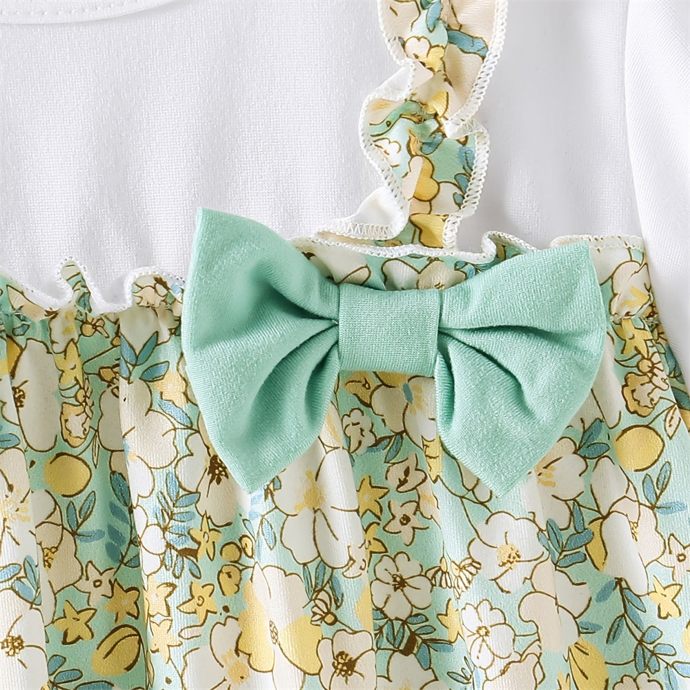 Fresh Floral Printed Short Sleeve Baby Jumpsuit