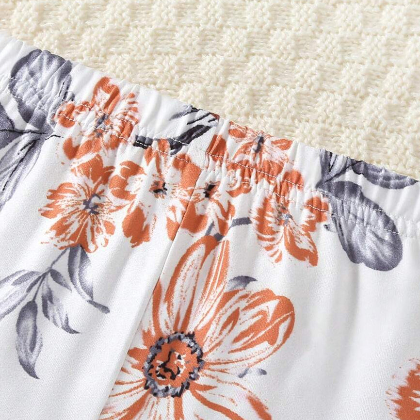 2PCS Charming Floral Print Bow Long Sleeve Baby Girl Set