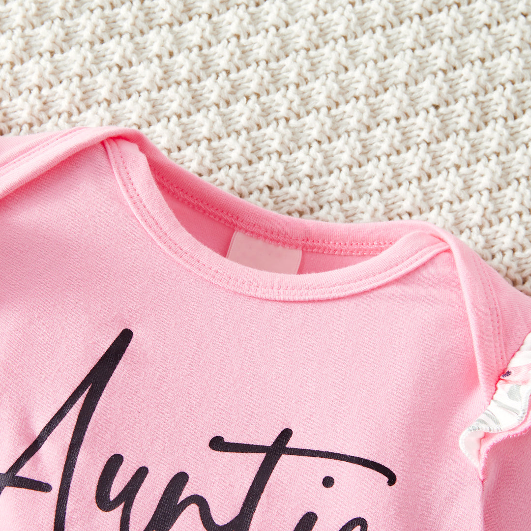 3PCS Lovely Auntie Is My Bestie Letter Floral Print Baby Set
