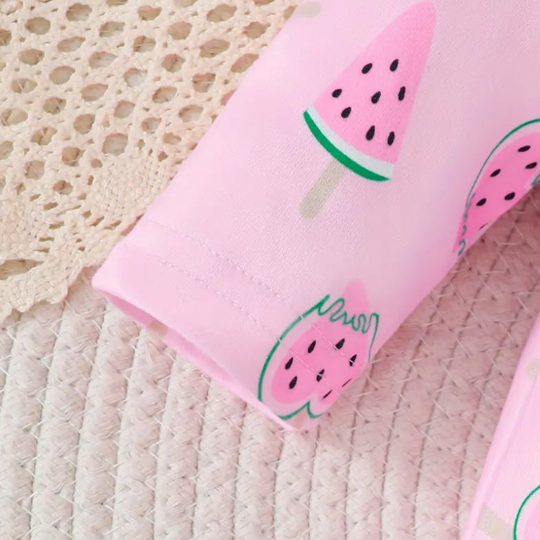 Lovely Watermelon Print Long Sleeve Baby Jumpsuit
