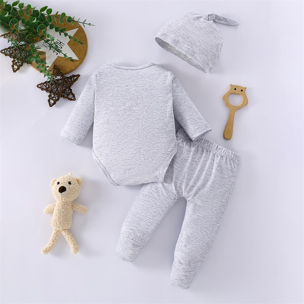 3PCS Happy Bear Print Long Sleeve Baby Set