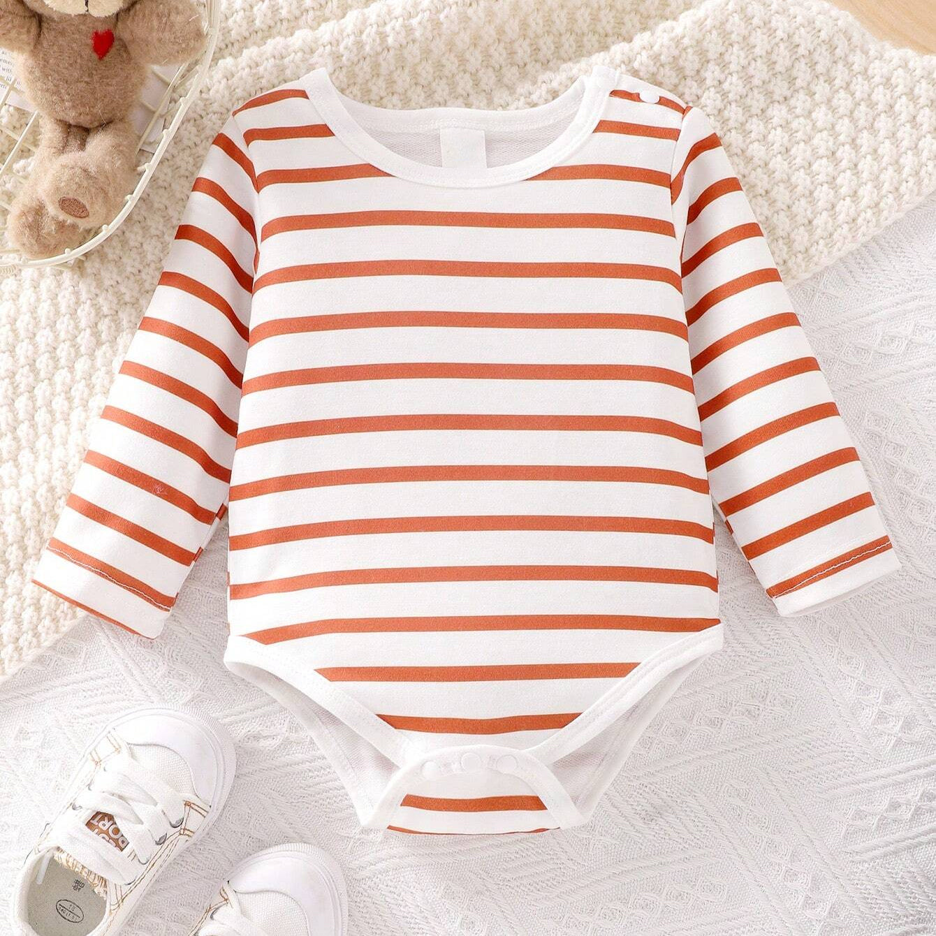 2PCS Cute Dog Stripe Printed Long Sleeve Baby Overalls Set