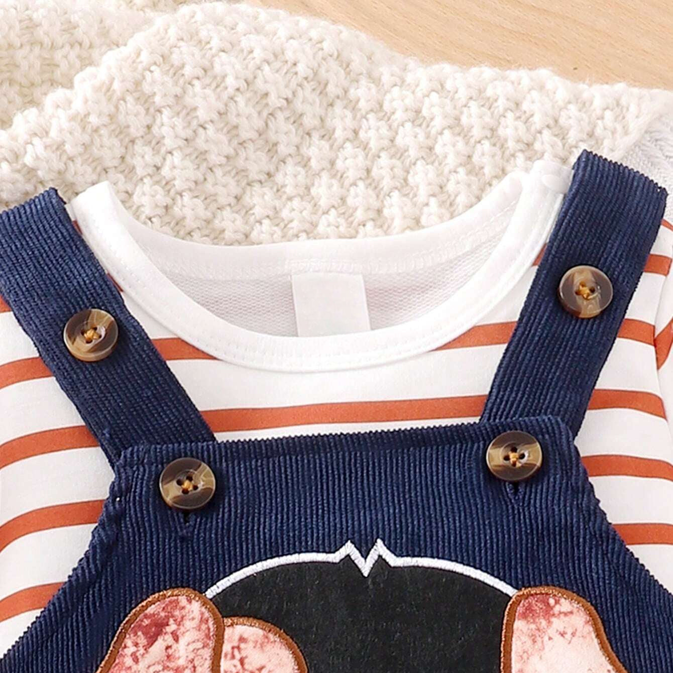 2PCS Cute Dog Stripe Printed Long Sleeve Baby Overalls Set