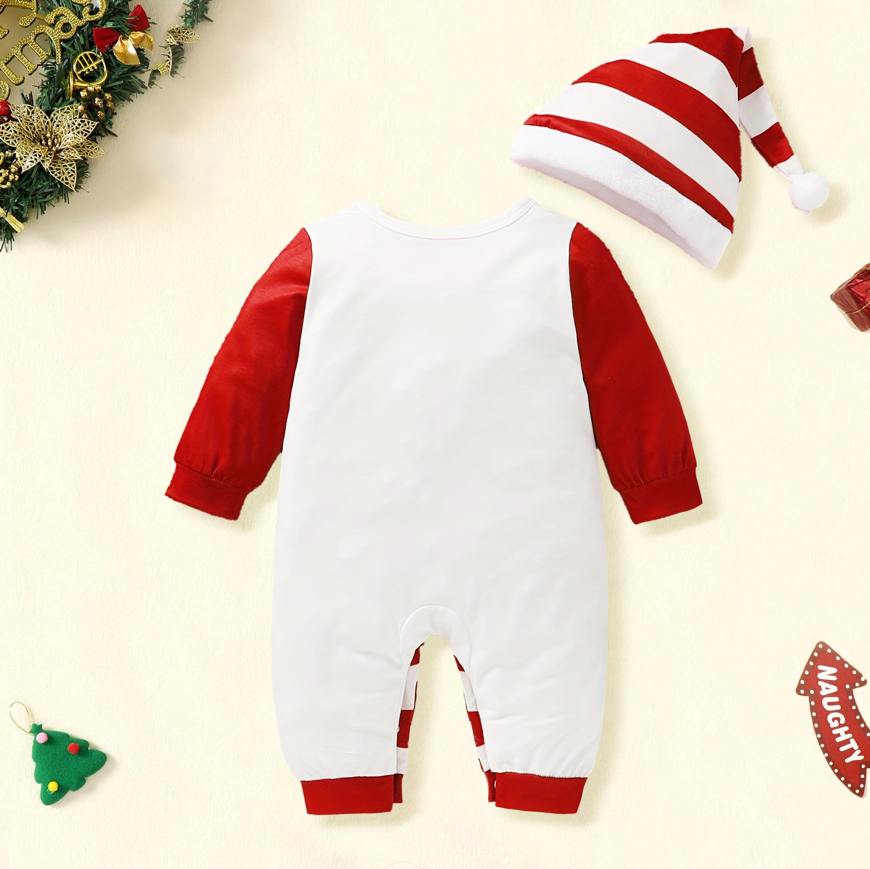 2PCS Lovely Christmas Elk Stripe Printed Long sleeve Baby Jumpsuit