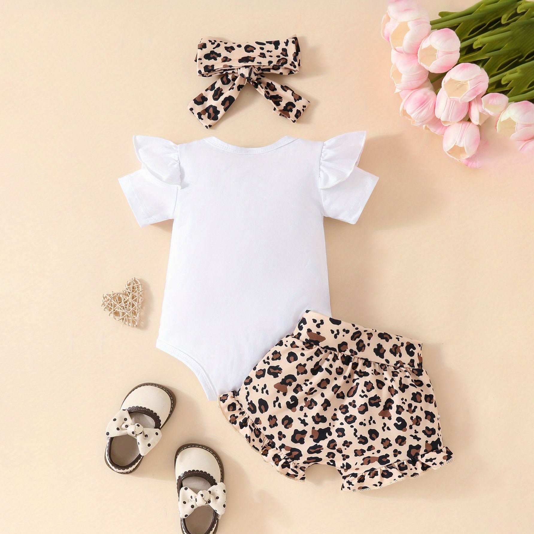 3PCS Daddy's Girl Letter Leopard Printed Short Sleeve Baby Set