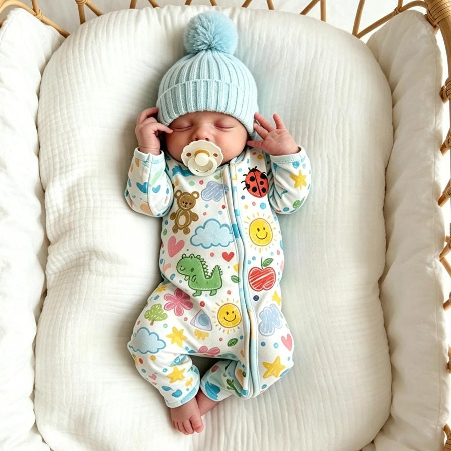 Cute Animal Print Long Sleeve Zipper Baby Jumpsuit