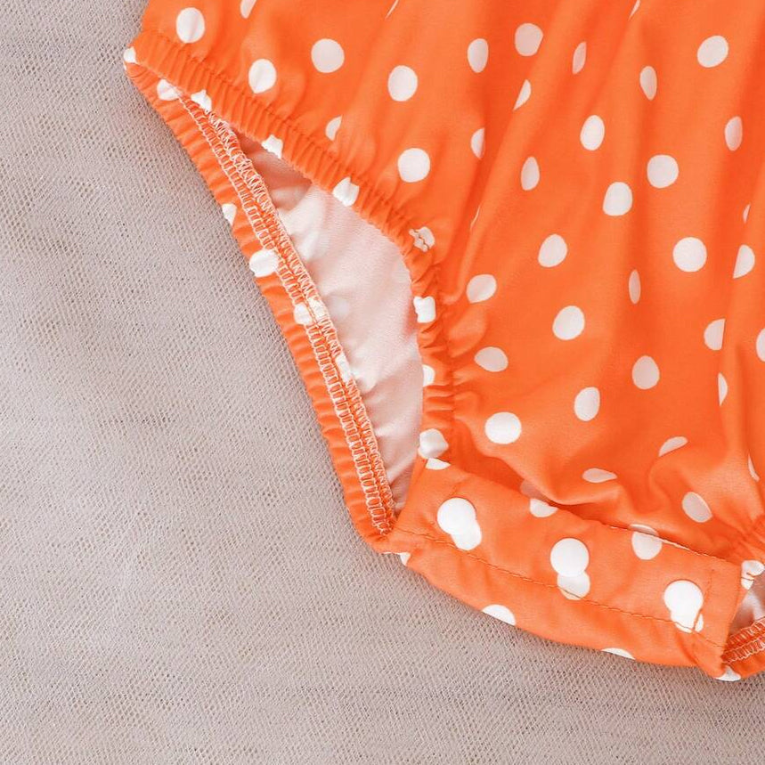 2PCS Polka Dots Plaid Printed Flutter Sleeve Baby Romper