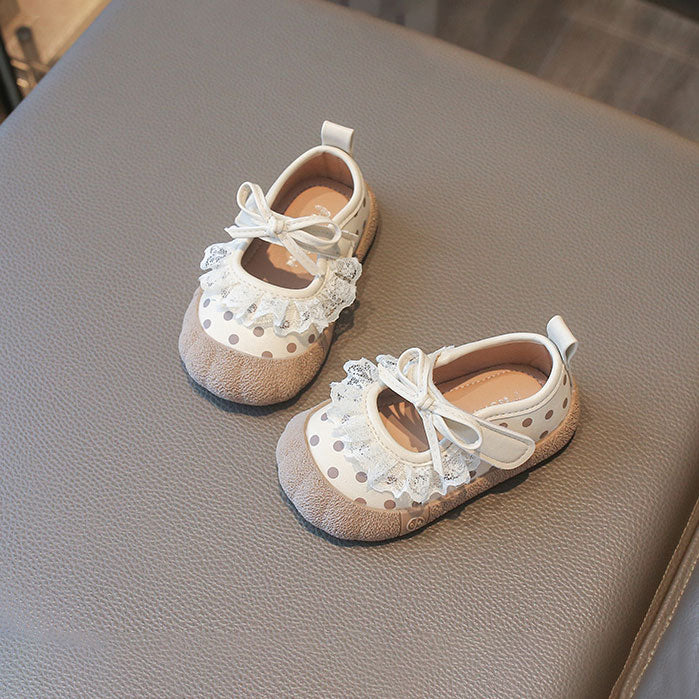 Sweet Lace Bow Polka Dot Hook And Loop Baby Shoes