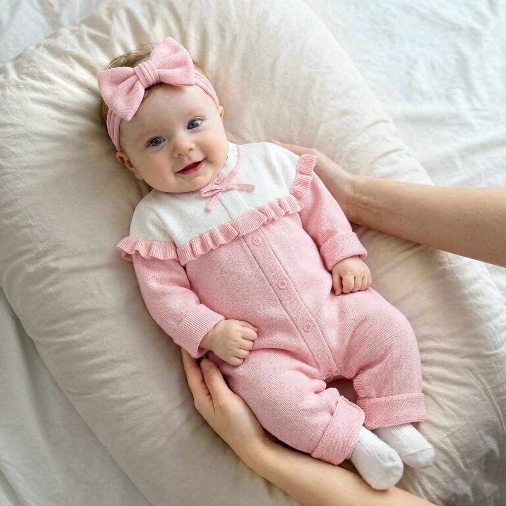 Sweet Baby Girl Colorblock Long Sleeve Knit Jumpsuit
