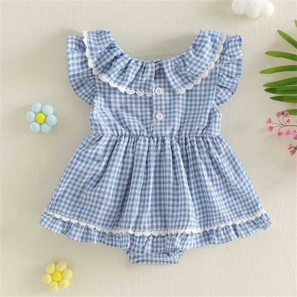 Casual Plaid Printed Bow Sleeveless Baby Romper