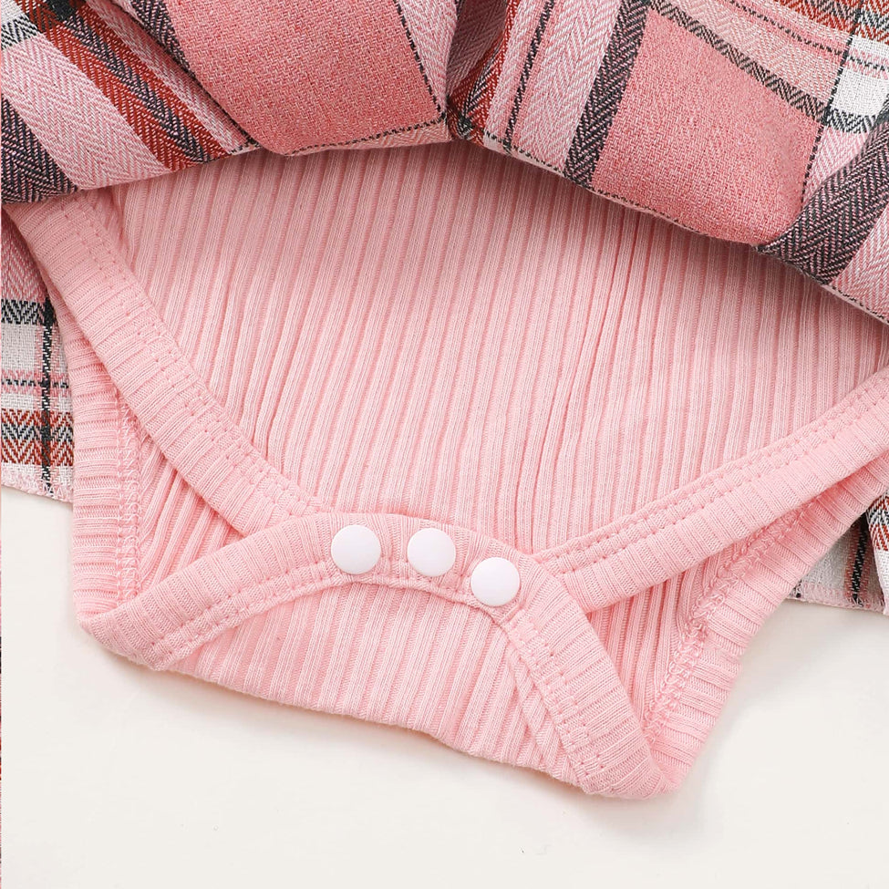3PCS Pretty Plaid Print Long Sleeve Baby Romper