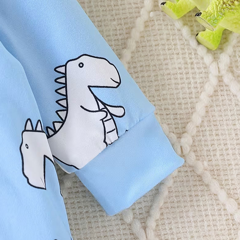 2PCS Stylish Dinosaur Printed Long Sleeve Baby Boy Jumpsuit