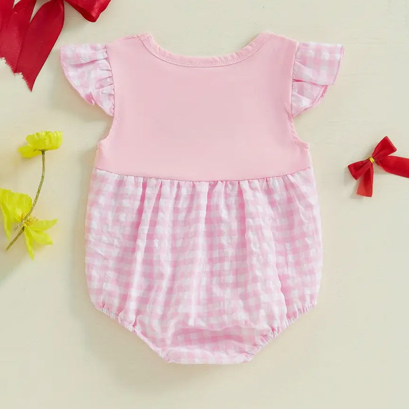 Pretty Bow Embroidery Plaid Printed Sleeveless Baby Romper