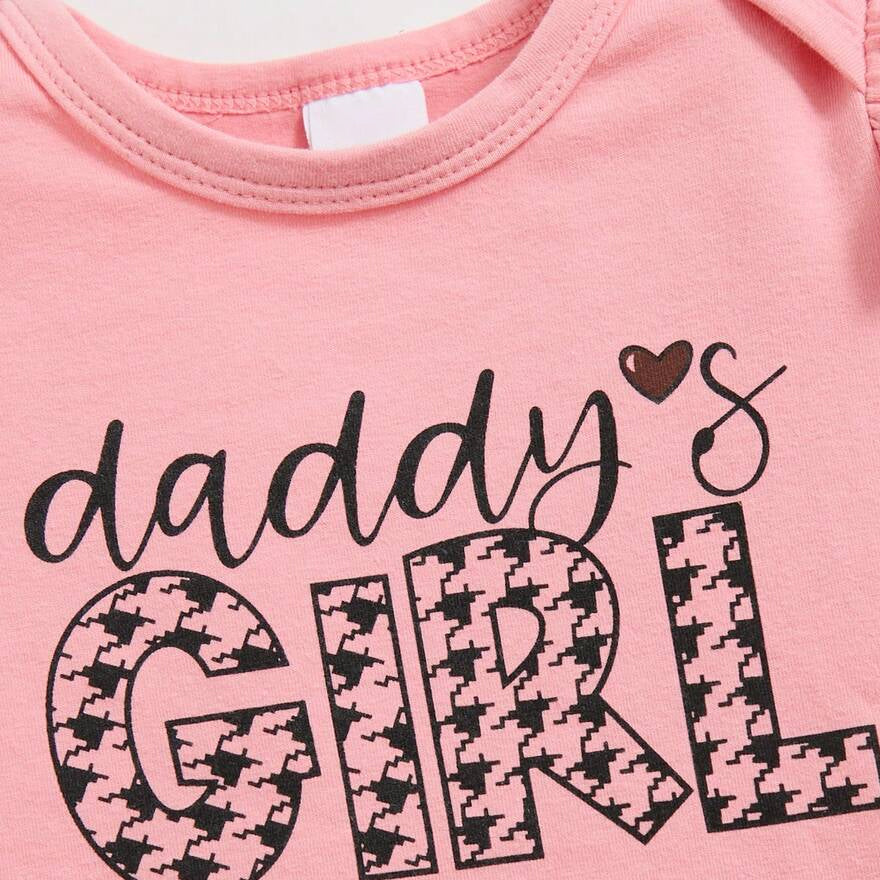 3PCS Daddy's Girl Letter Houndstooth Printed Short Sleeve Baby Set