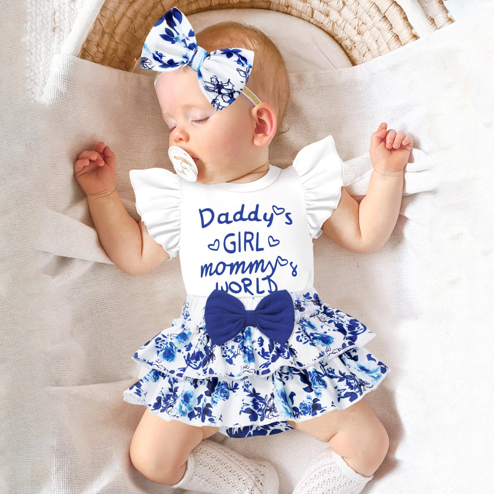 2PCS Daddy's Girl Mommy's World Letter Floral Printed Sleeveless Baby Set