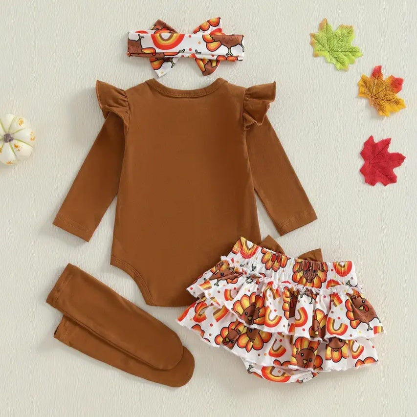 4PCS My First Thanksgiving Letter Turkey Print Long Sleeve Baby Set