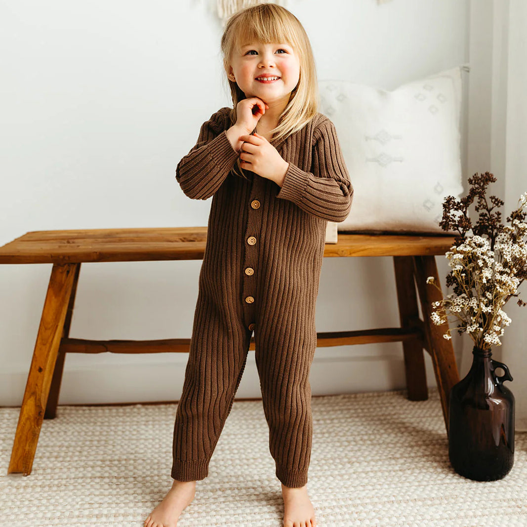 Comfortable Solid Color Knitted Long Sleeve Baby Jumpsuit