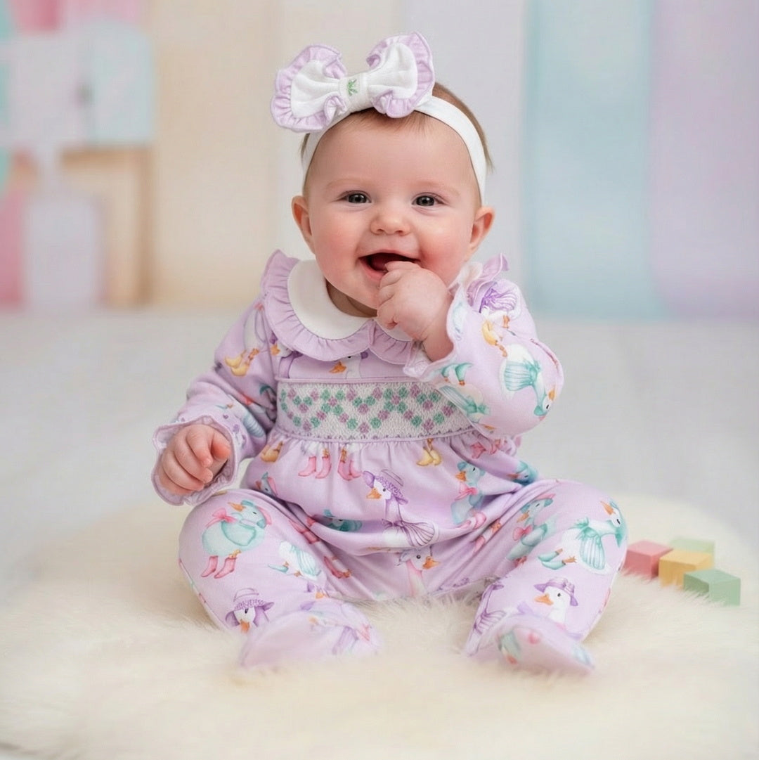 2PCS Lovely Duck Print Long Sleeve Baby Jumpsuit