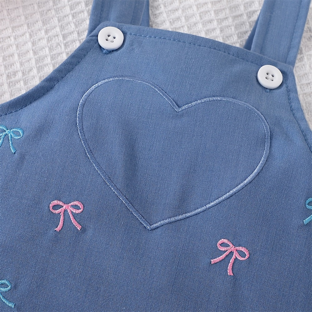 2PCS Sweet Bow Printed Short Sleeve Baby Overalls Set