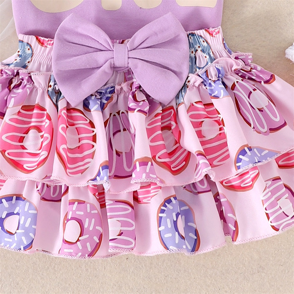 4PCS Sweet One Letter Donut Print Short Sleeve Baby Set