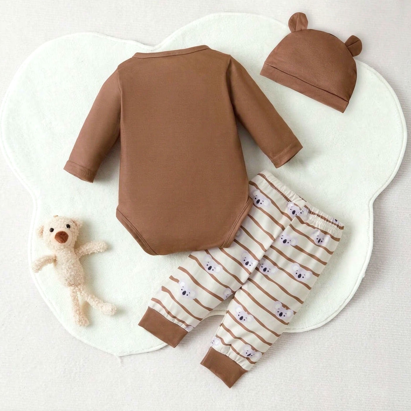 3PCS Timeless Koala Stripe Printed Long Sleeve Baby Set
