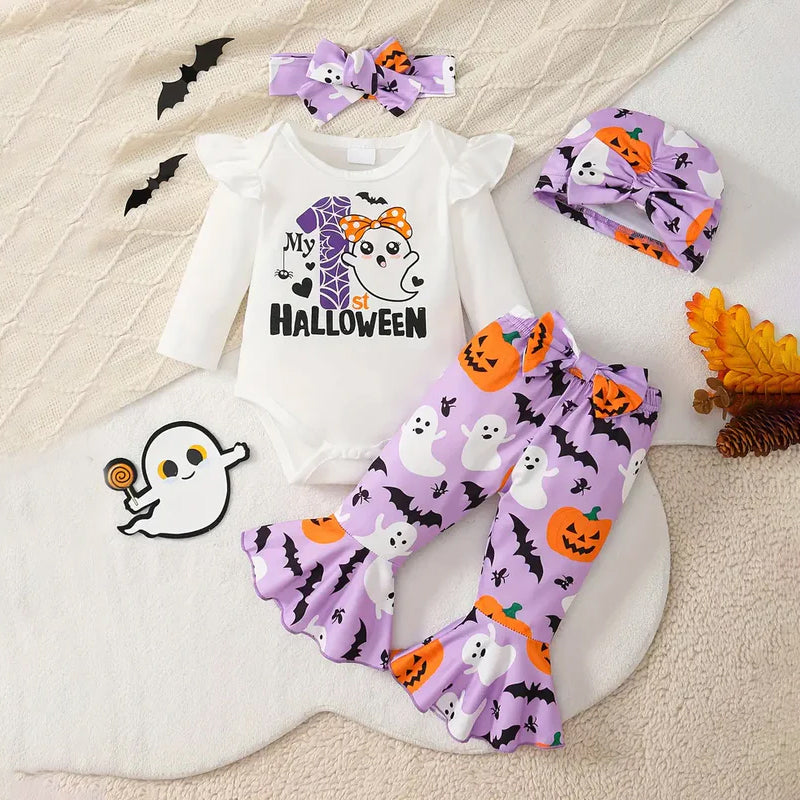 4PCS Sweet My 1st Halloween Letter Ghost Printed Baby Set