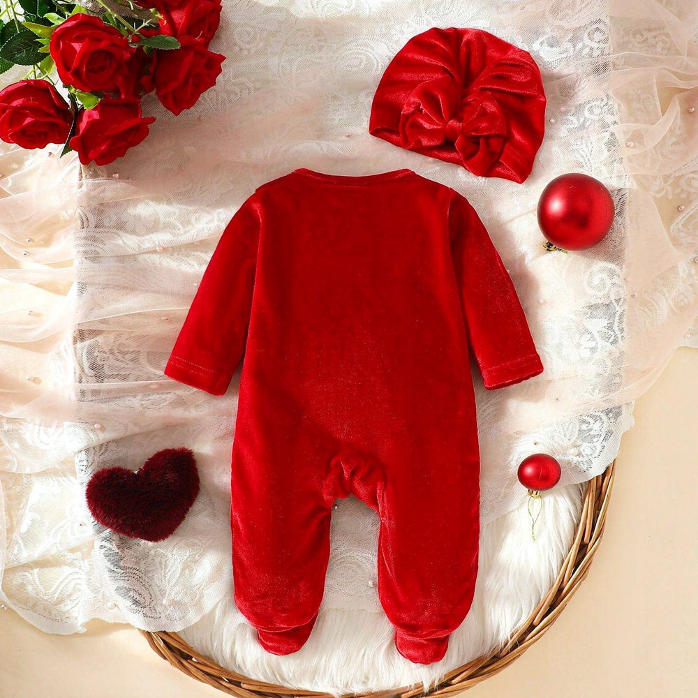2PCS Classic Solid Color Ruffle Baby Girl Velvet Jumpsuit