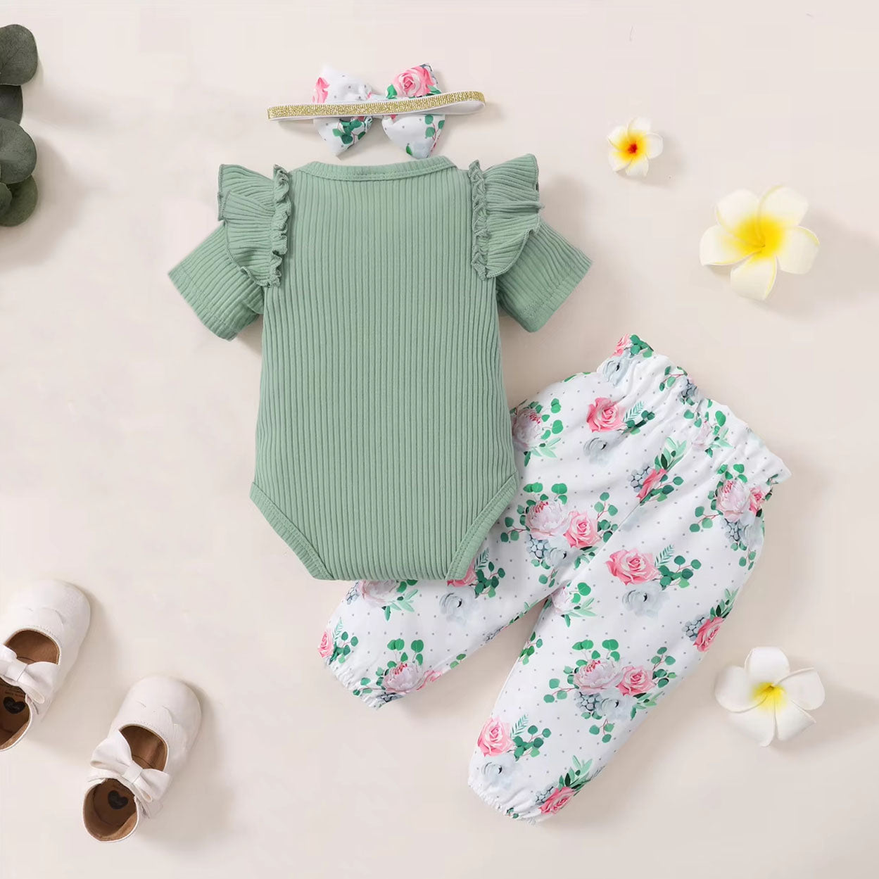 3PCS Daddy's Girl Mommy's World Letter Floral Printed Baby Set