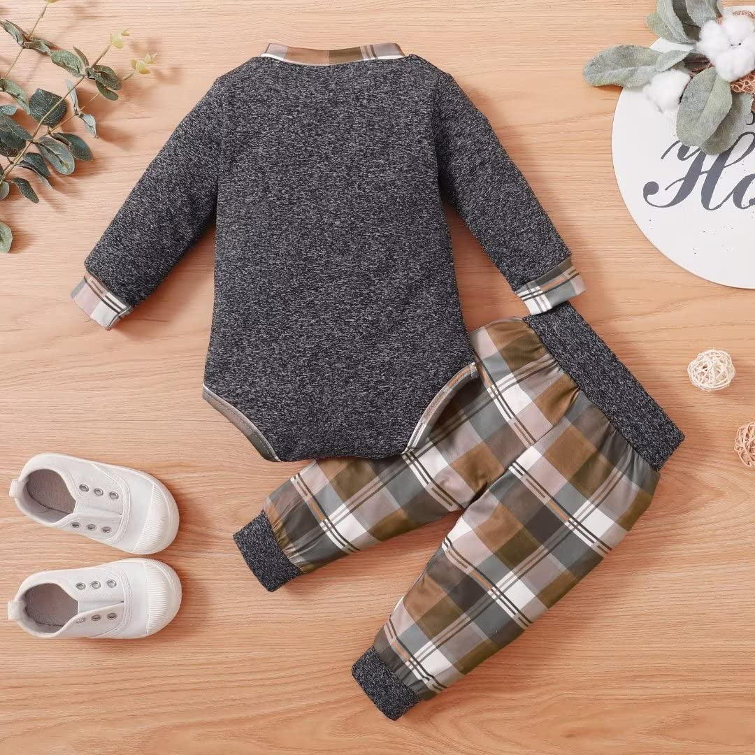 2PCS Comfy Plaid Printed Long Sleeve Baby Set