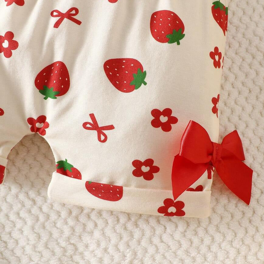 3PCS Lovely Strawberry & Floral Print Short Sleeve Baby Set