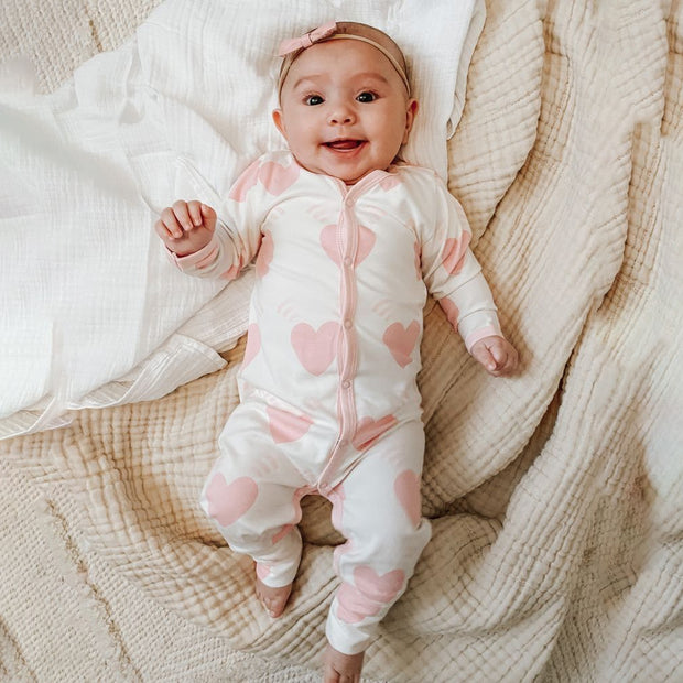 Sweet Heart Printed Long Sleeve Baby Jumpsuit