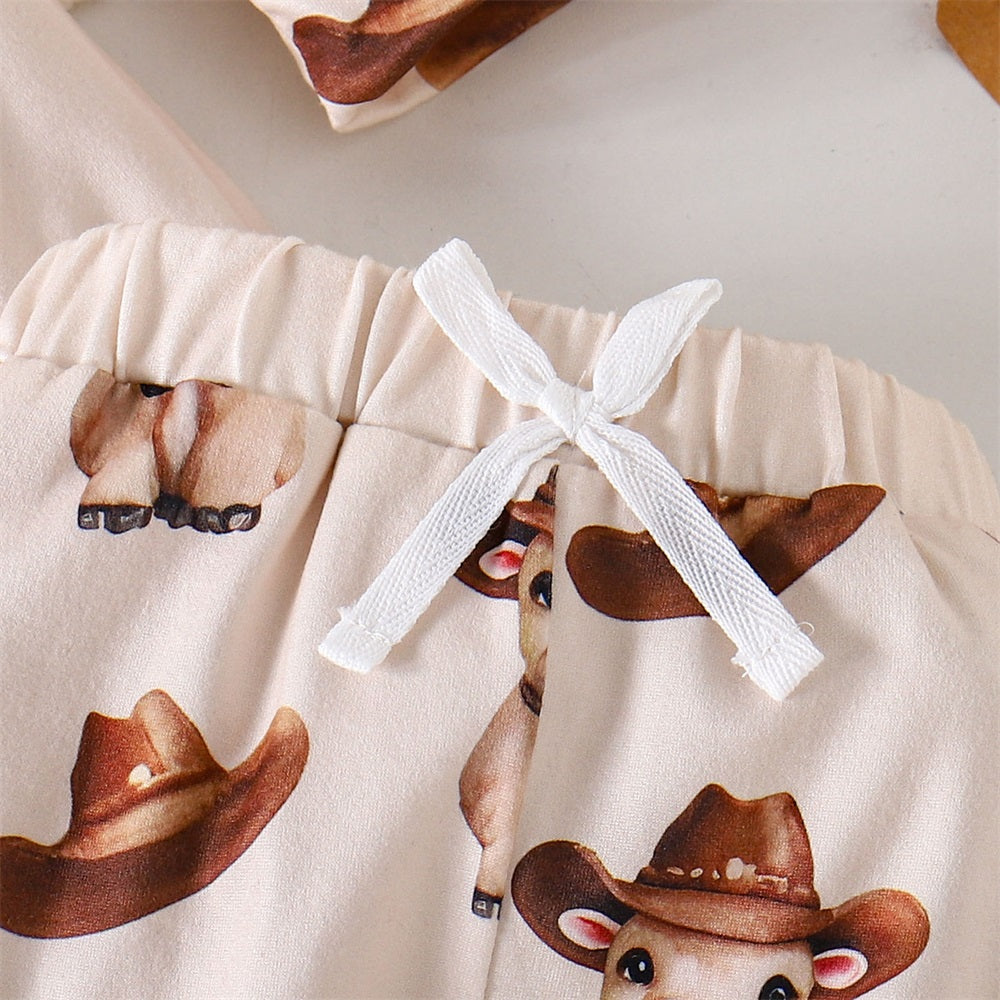 3PCS New To The Herd Letter Cow Print Long Sleeve Baby Set