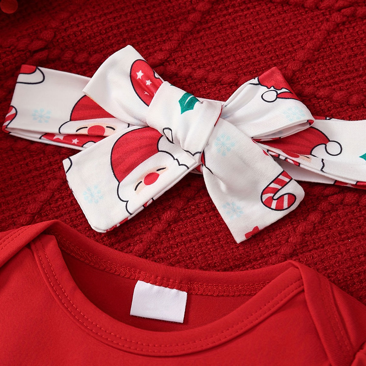 4PCS My 1st Christmas Letter Santa Claus Print Long Sleeve Baby Girl Set